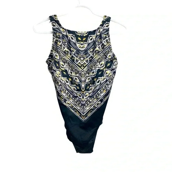 Longitude NWT one piece bathing suit  black/gray/gold size 10 - Picture 1 of 10